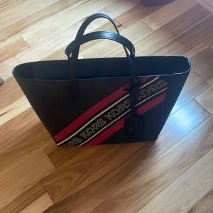 Michael Kors Large Black/Red Sinclair Logo Tape Tote